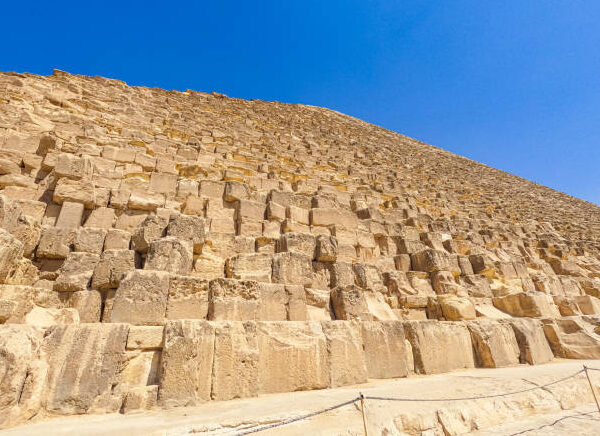Close-up of The Pyramids of Giza (Egyptian pyramids) in Cairo, Egypt.